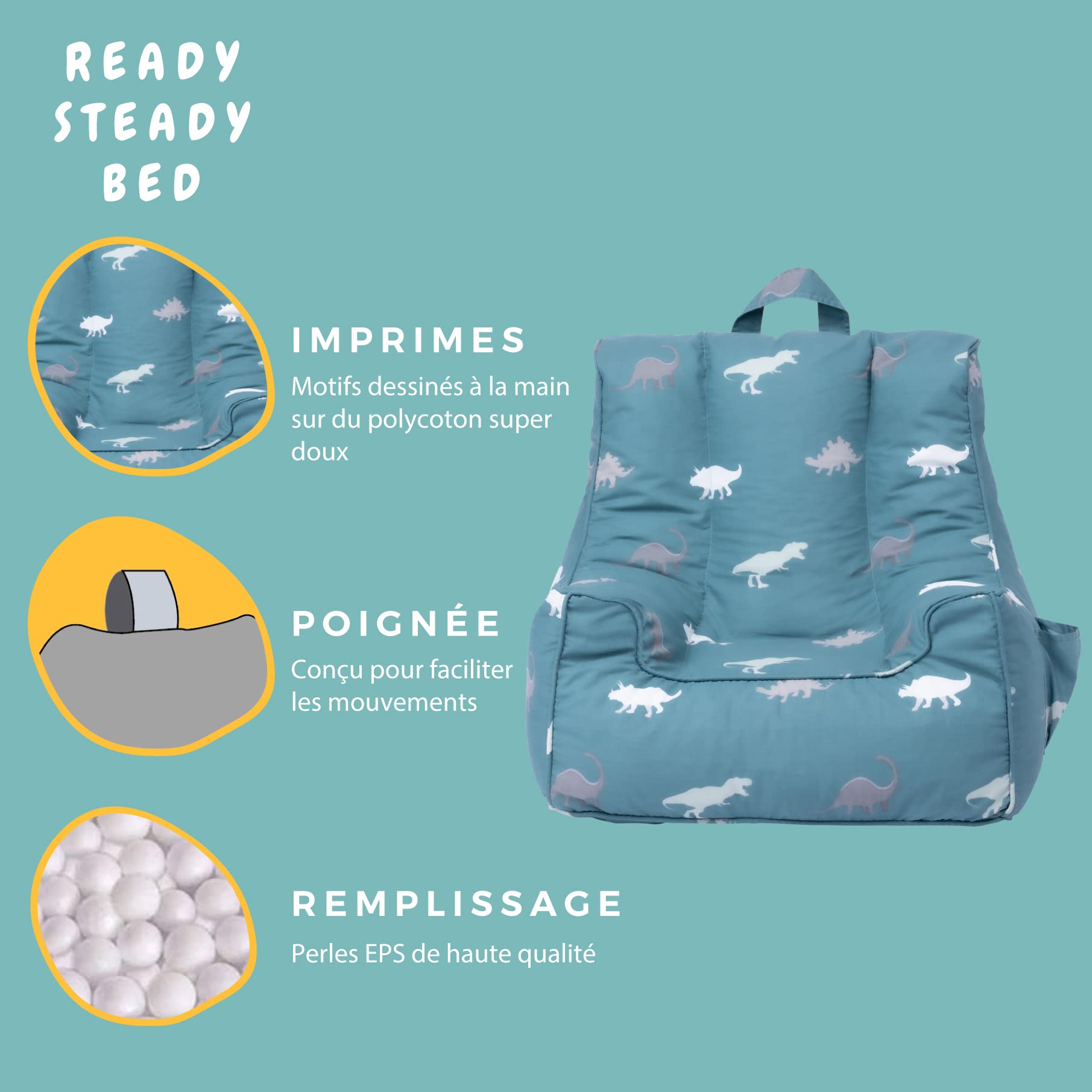 Fauteuil Pouf Enfant Ready Steady Bed - Ergonomique, Rempli Billes EPS, 50x50x50 Cm, Motif Space Boy - 10