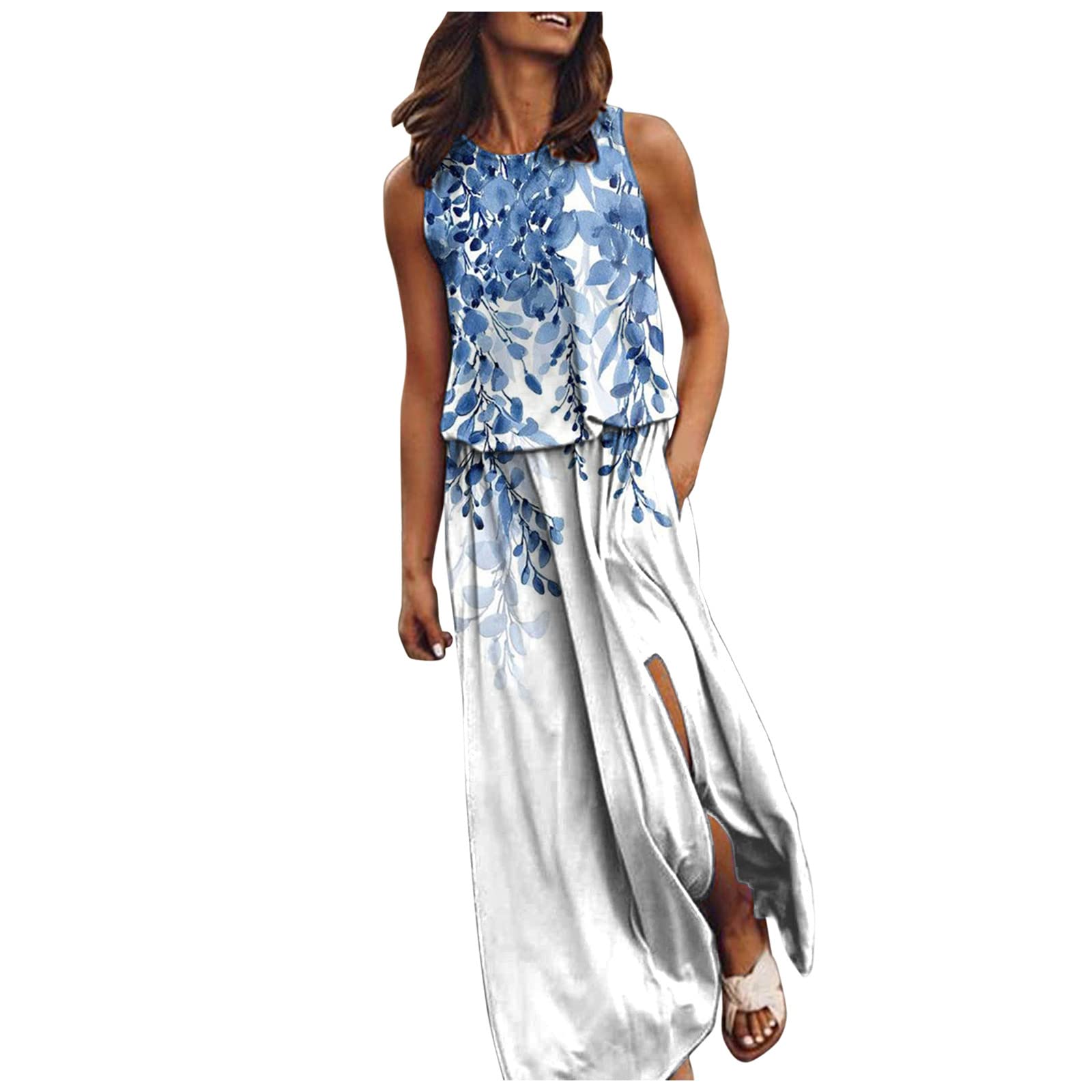 NNGOTD Robe Ete Femme Mi Longue Fleurie Imprimer lâche Grande Taille Afrique sans Manches Une épaule De Multiples Façons De Porter Robe Princesse Adulte