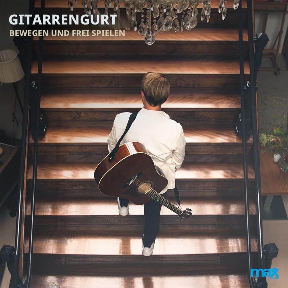 MAX SoloJam Westerngitarre, Akustik Gitarre Set, Acoustic Guitar, Akustikgitarre 4/4 mit Tasche, Plektrum, Stimmgerät, Schultergurt und Stahlsaiten, Anfängergitarre in Schwarz