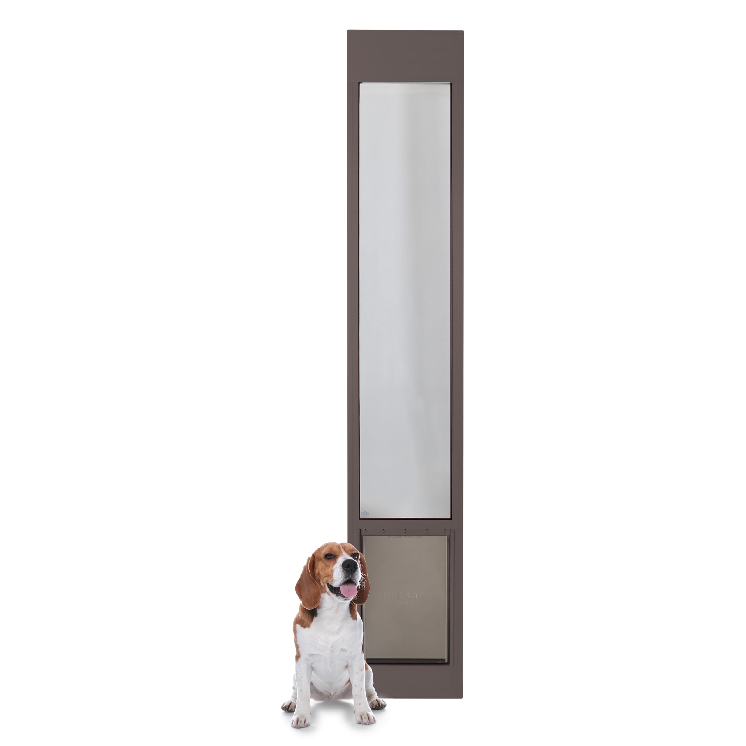 PetSafe 1-Piece Sliding Glass Pet Door for Dogs & Cats - Adjustable Height 75 7/8" to 80 11/16"- Large, Bronze, No-Cut Install, Aluminum Patio Panel Insert, Great for Renters or Seasonal Installation