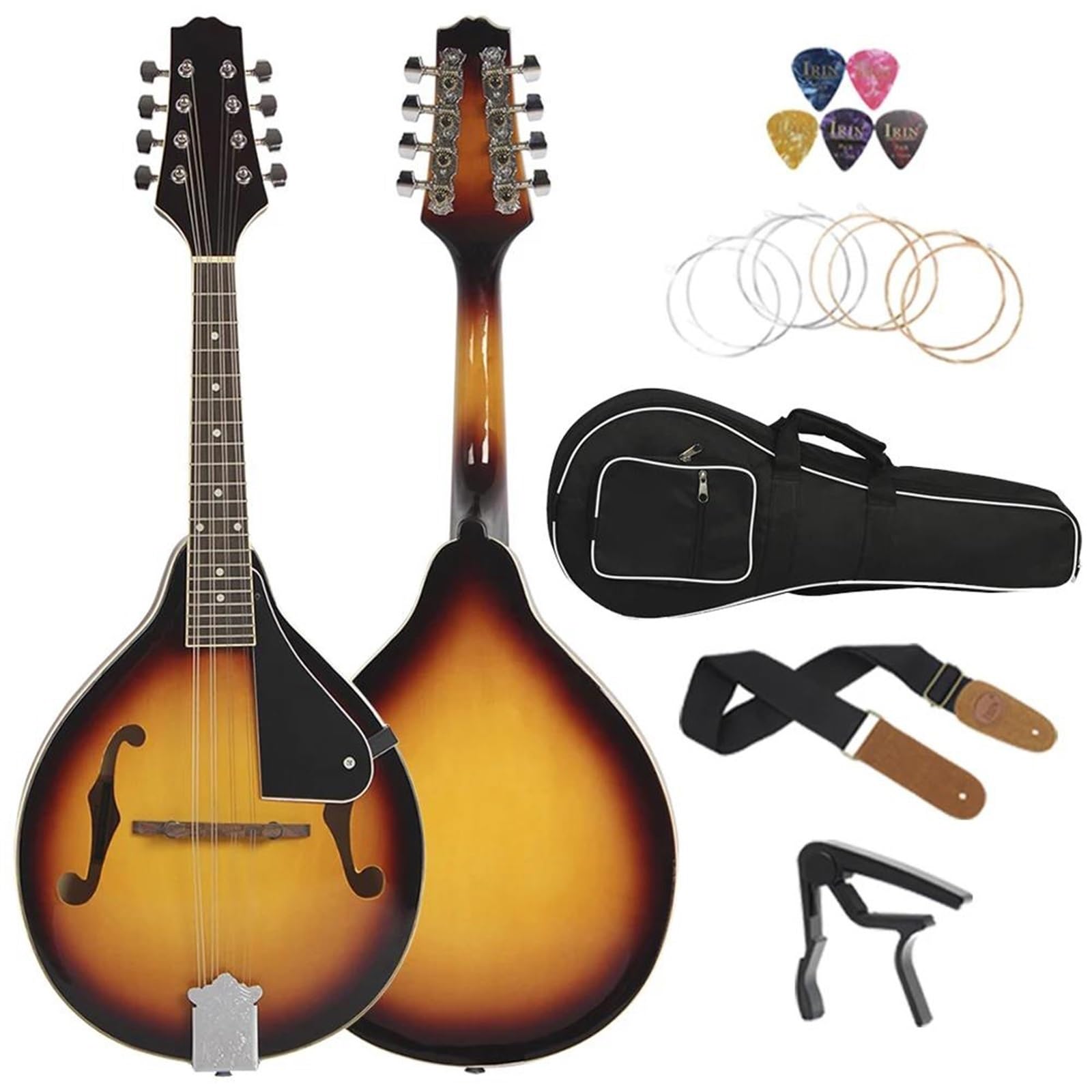 8-saitige Mandoline-Gitarre Im A-Stil Akustische Saiteninstrumente Mit Tasche String-Capo-Gurt-Pick-Zubehör Mandolinen Für Anfänger(Sunset color)