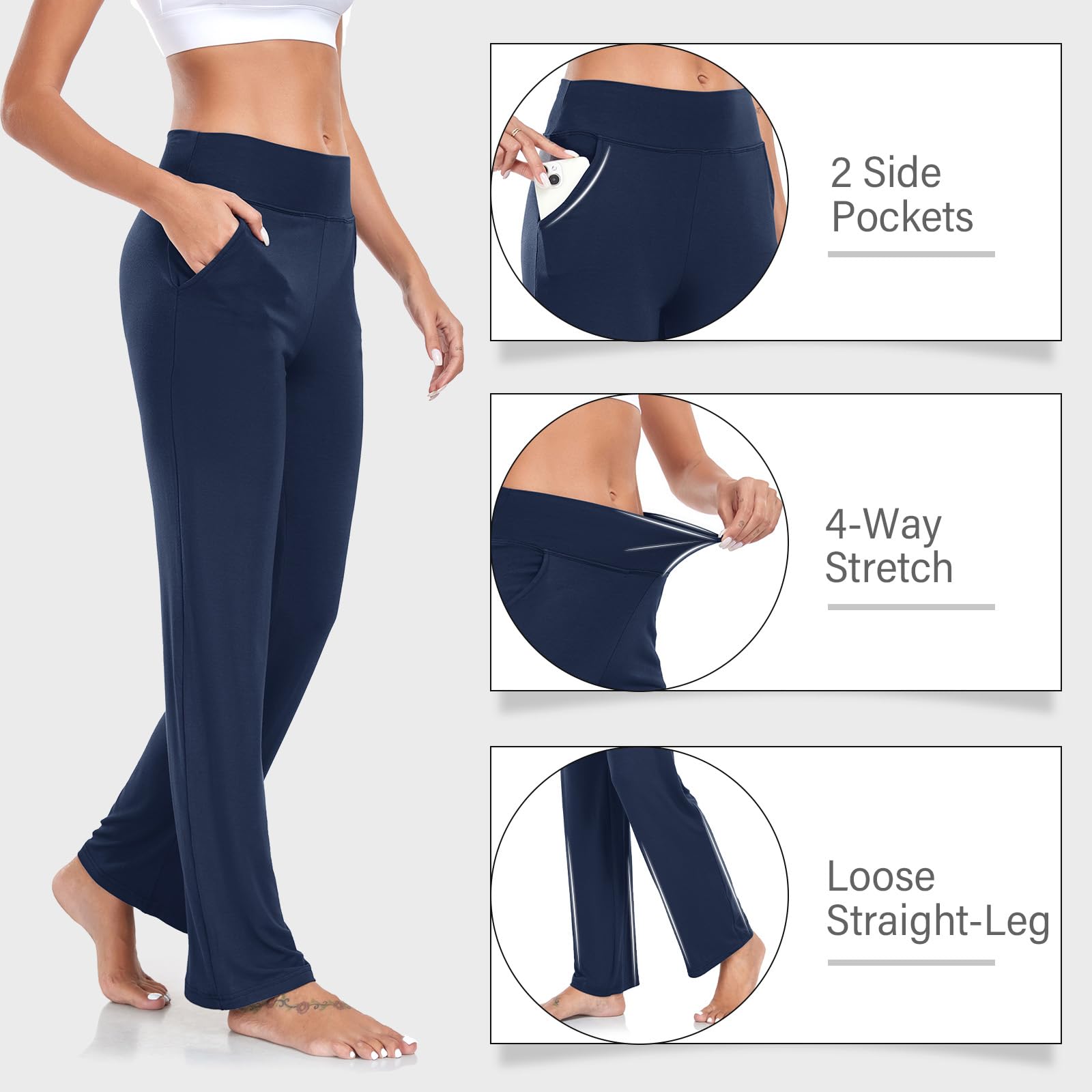 ADANIKI Women’s Yoga Pants with Pockets, High Waisted Bootcut Straight-Leg Pants for Women, Loose Comfy Modal Sweatpants