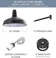 Vista 6 de Steel Lighting Co. Gardena - Luz de granero Montaje en pared al aire libre Domo de 16 pulgadas Brazo recto de 11 pulgadas Luz de granja Negro