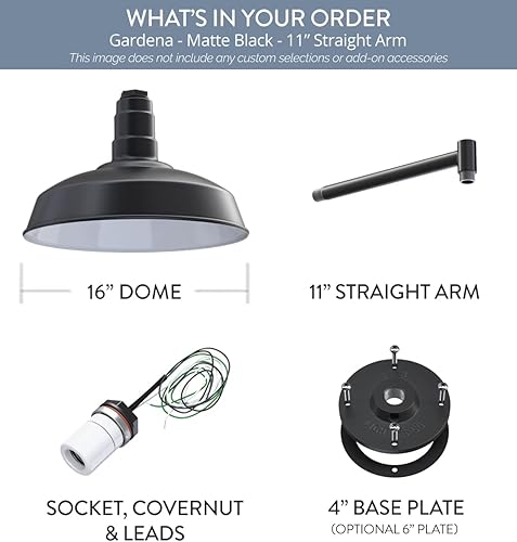 Miniatura 6 de Steel Lighting Co. Gardena - Luz de granero Montaje en pared al aire libre Domo de 16 pulgadas Brazo recto de 11 pulgadas Luz de granja Negro