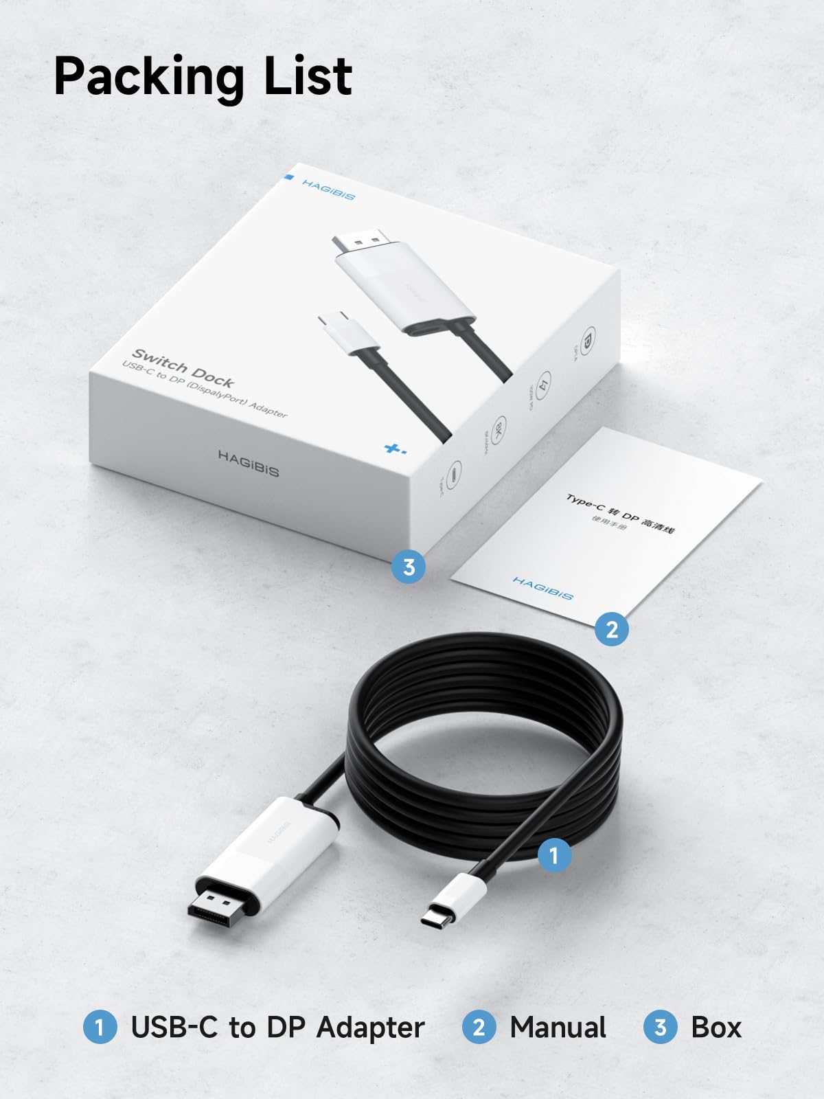 Hagibis - Dockingstation für Nintendo Switch & Switch OLED, USB C auf DisplayPort Kabel Adapter mit 8K bei 60Hz DP, 100W PD, Typ C auf DP Adapter für Laptop, Tablet, SteamDeck (weiß)