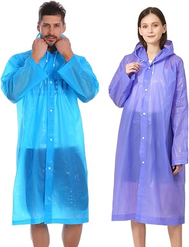 RUISHYY Ponchos de lluvia para adultos, mujeres y hombres (paquete de 2 a 5), impermeables reutilizables de EVA con capucha, equipo de lluvia