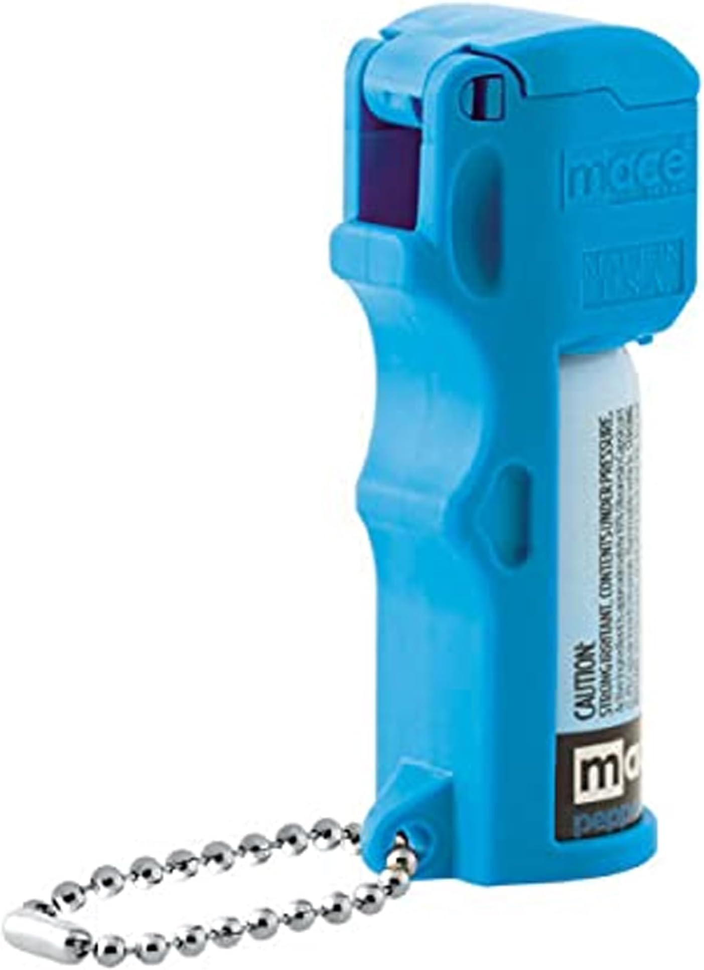 Mace Brand Pocket Model Pepper Spray, 0.39 oz, 10 Feet Range, Max Strength 10% OC Formula, Long Lasting UV Dye, Flip Top Safety Cap, Self Defense Pepper Spray for Women & Men - Neon Blue