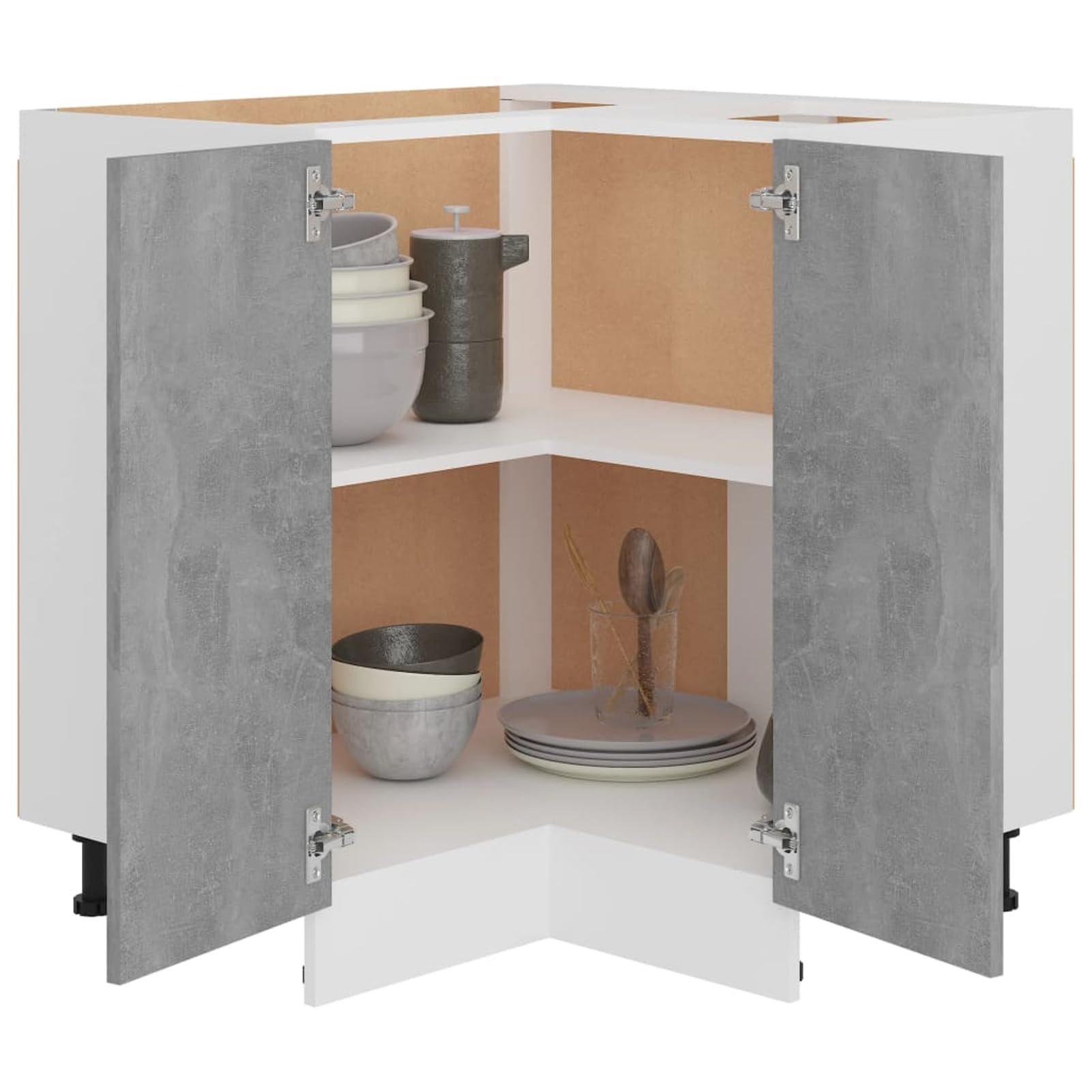 Gecheer Eckunterschrank Lyon Betongrau 75.5x75.5x81.5 cm Holzwerkstoff praktischer Stauraum für Küchengeräte langlebiges Design für Moderne Haushalte