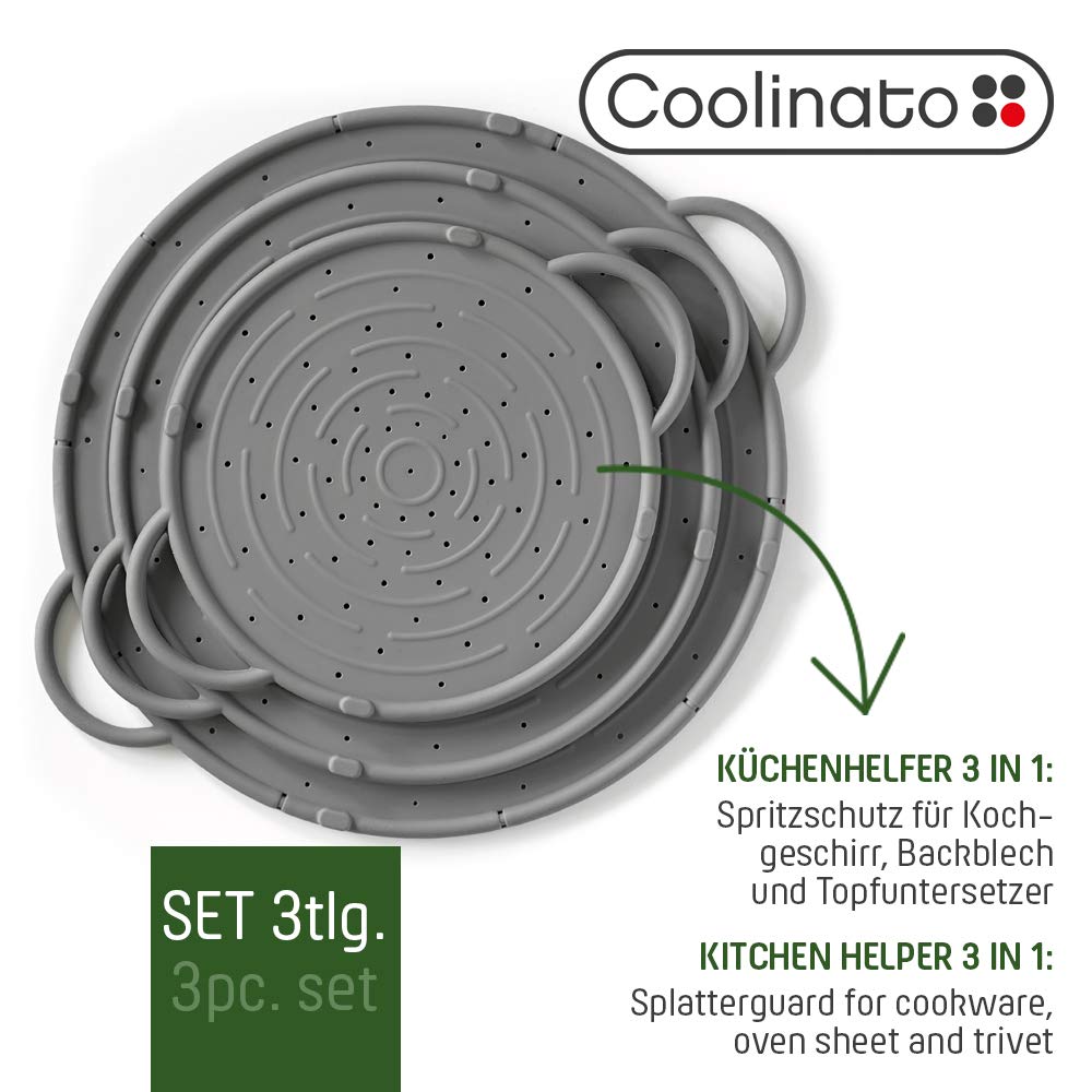 Coolinato - Protection anti-éclaboussures en silicone 31 x 31 cm - Gris - Passoire anti-éclaboussures universelle pour casseroles et poêles - Utilisable 3 en 1 comme protection anti-éclaboussures de Coolinato - Protection anti-éclaboussures en silicone 31 x 31 cm - Gris - Passoire anti-éclaboussures universelle pour casseroles et poêles - Utilisable 3 en 1 comme protection anti-éclaboussures de
