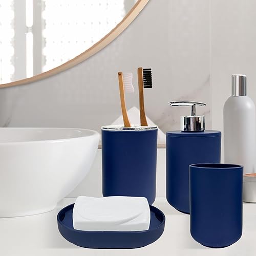 Miniatura 4 de Homewear - Juego de accesorios de baño de goma de 4 piezas, bomba de loción, jabonera, vaso, soporte para cepillos de dientes, decoración