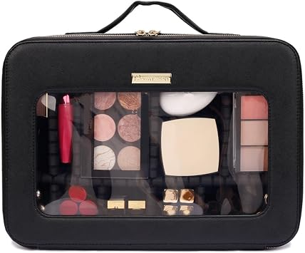 ROWNYEON Large Makeup Train Case Travel Clear EVA Makeup Bag Organizer Visible Waterproof TPU 16.1" Cosmetic Bag for Women