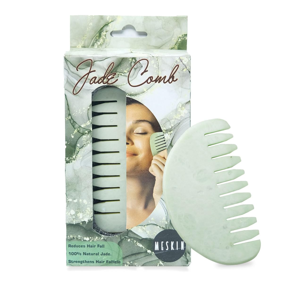 MESKIN Natural Feng Jade Green Jade Scalp Comb Massager Tool Best Scalp Massage Tool for Haircare & Scalp Treatment-image-24