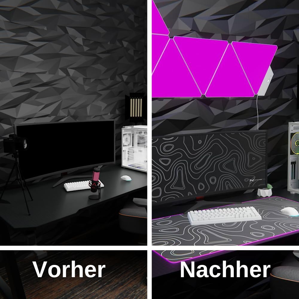 Nyfter - Tappetino per mouse XXL per gaming, RGB, nero, design topografico, 900 x 500 mm, misura grande, bordi cuciti, durevole con Glide di alta qualità e antiscivolo, per gaming