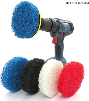 4pcs 4 Inches round Drill Cleaning Brush Attachments with Fiber Pads Convenient and Time-saving Scrubber for Tile and Toilet Cleaning Random Random Color