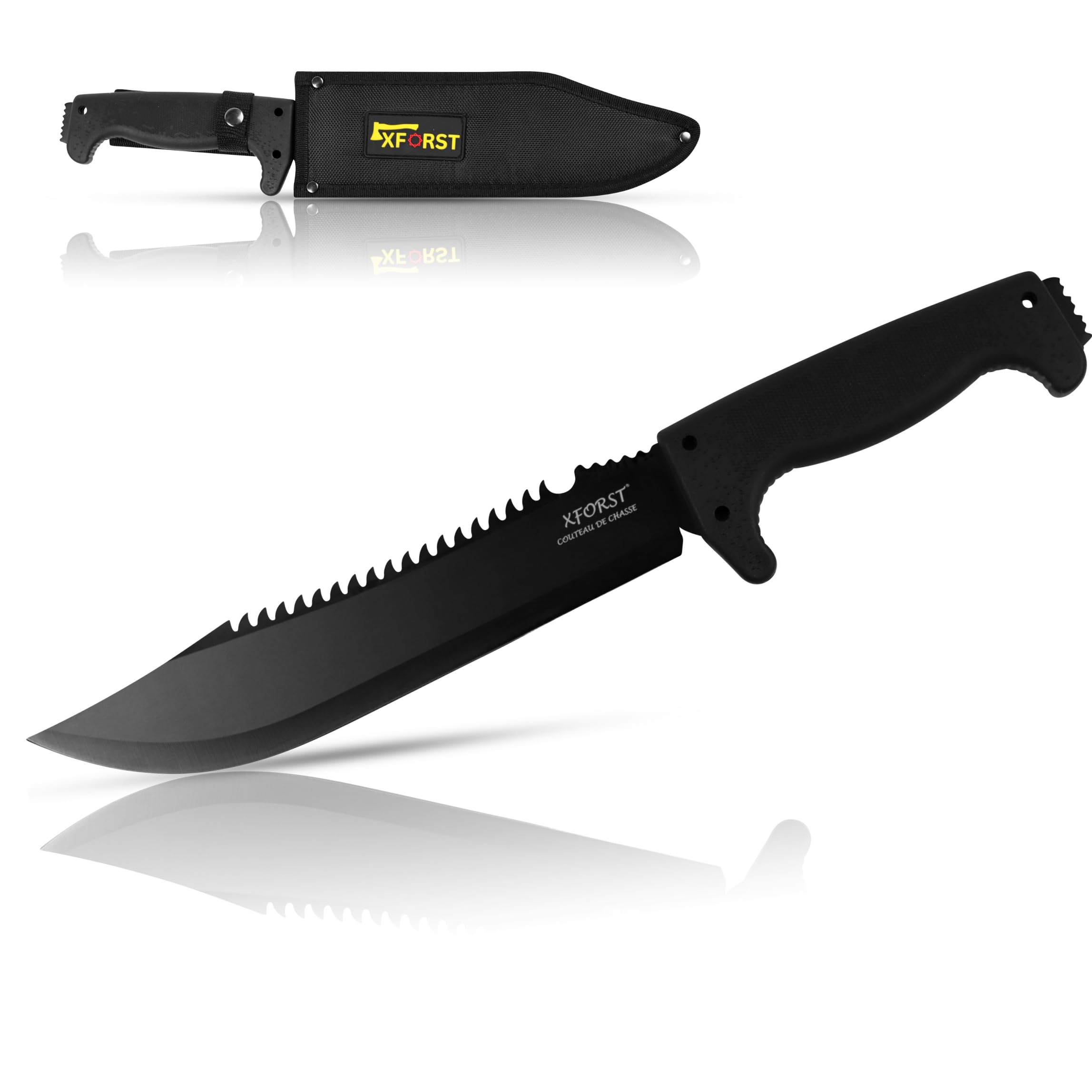 Xforst Coltello da Sopravvivenza Outdoor di Alta Qualità, Machete da Giardino Lunghezza totale: 38 cm, manico in plastica e fodero in tessuto Oxford.