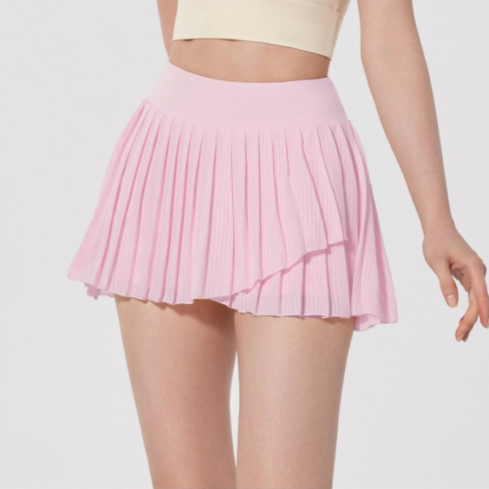 Damska spódnica tenisowa plisowana spódnica tenisowa, 2 w 1, Anti-See-Through, spodnie sportowe, do golfa, fitnessu, jogi, rock-white-XL