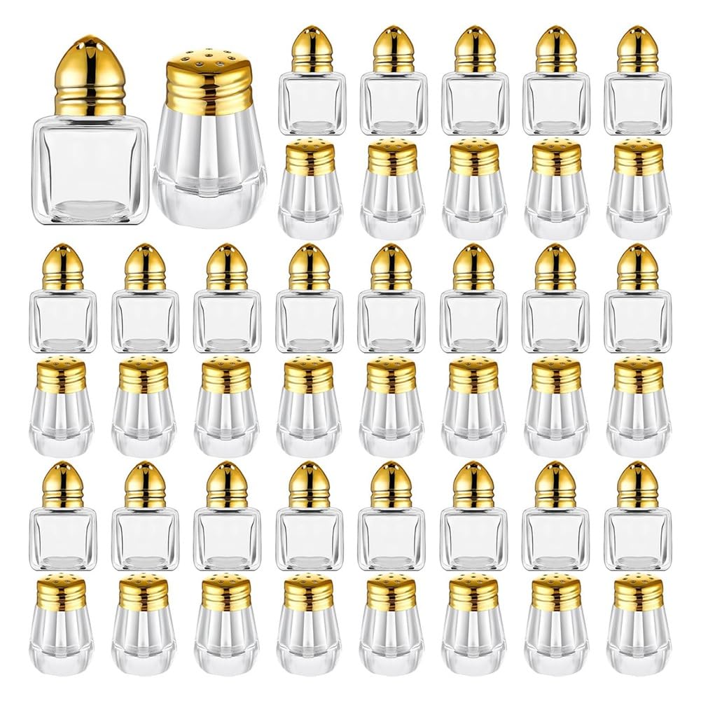Istovo Gold Mini Salt & Pepper Shakers Clear Seasonings Shakers Tiny Spice Shakers Transparent Seasoning Shakers