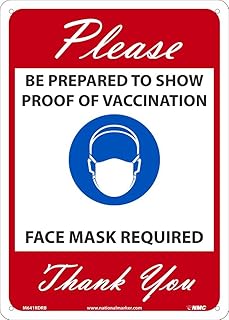 NMC M641RDRB Please Show Proof of Vaccination, MASK Required, Sign, Rigid Plastic, 14 X 10, RED