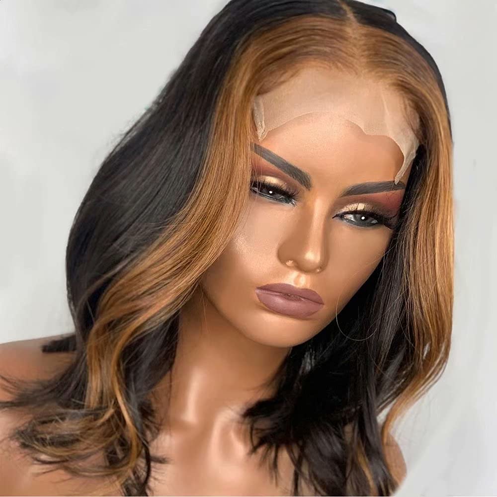 Natural Wig, Short Bob Human Hair Wigs Highlight Blonde 13x4 HD Transparent Lace