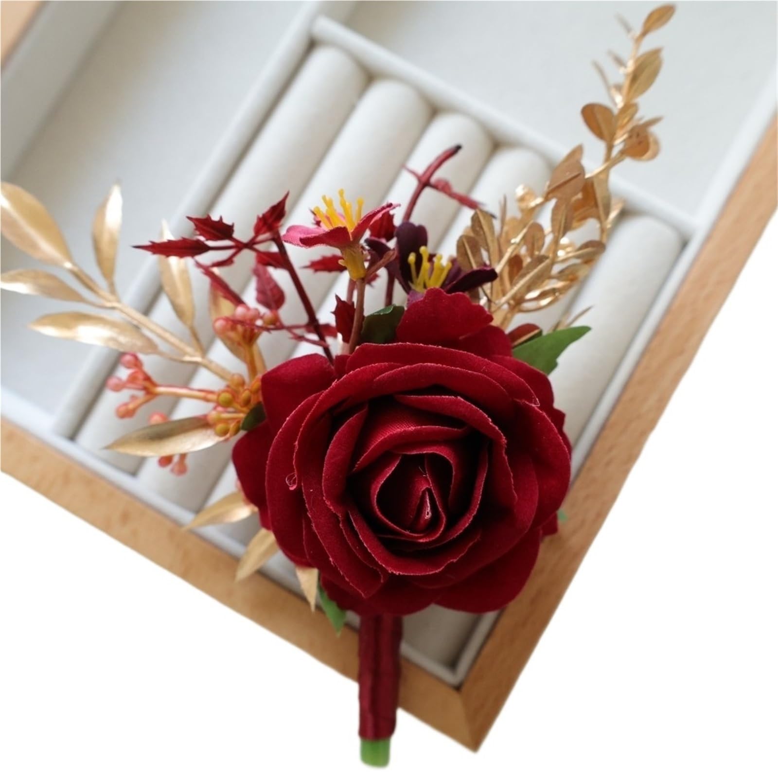 WTAXBH Corsages for Weddings Crimson Wrist Corsage And Boutonniere Flower On For Bride Bridesmaid Wedding For Men Groom Groomsman(1PC Boutonniere)