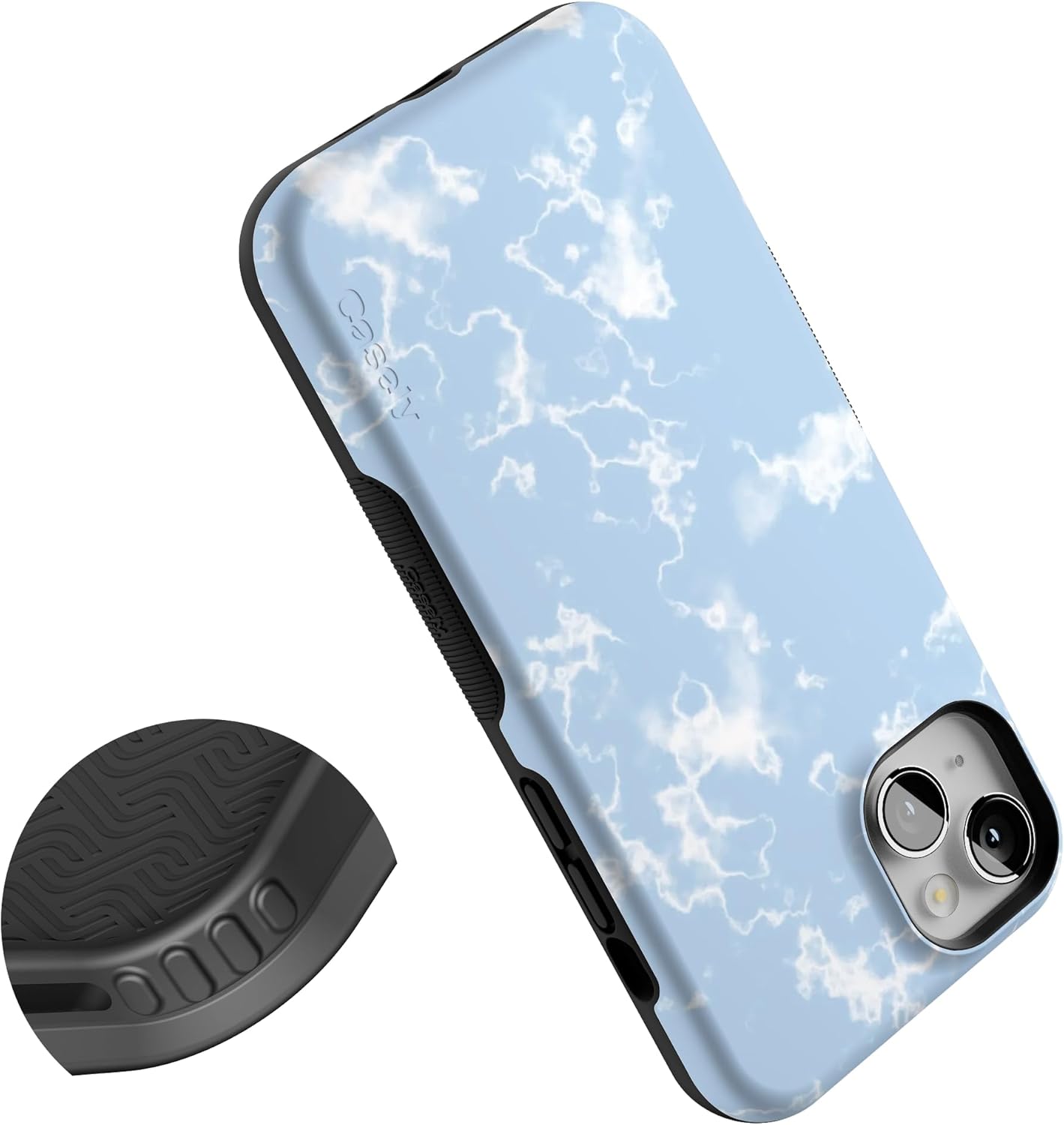 Casely iPhone 14 Plus Case | Light Blue Skies | Marble Clouds | Bold Protective Design | Compatible with MagSafe