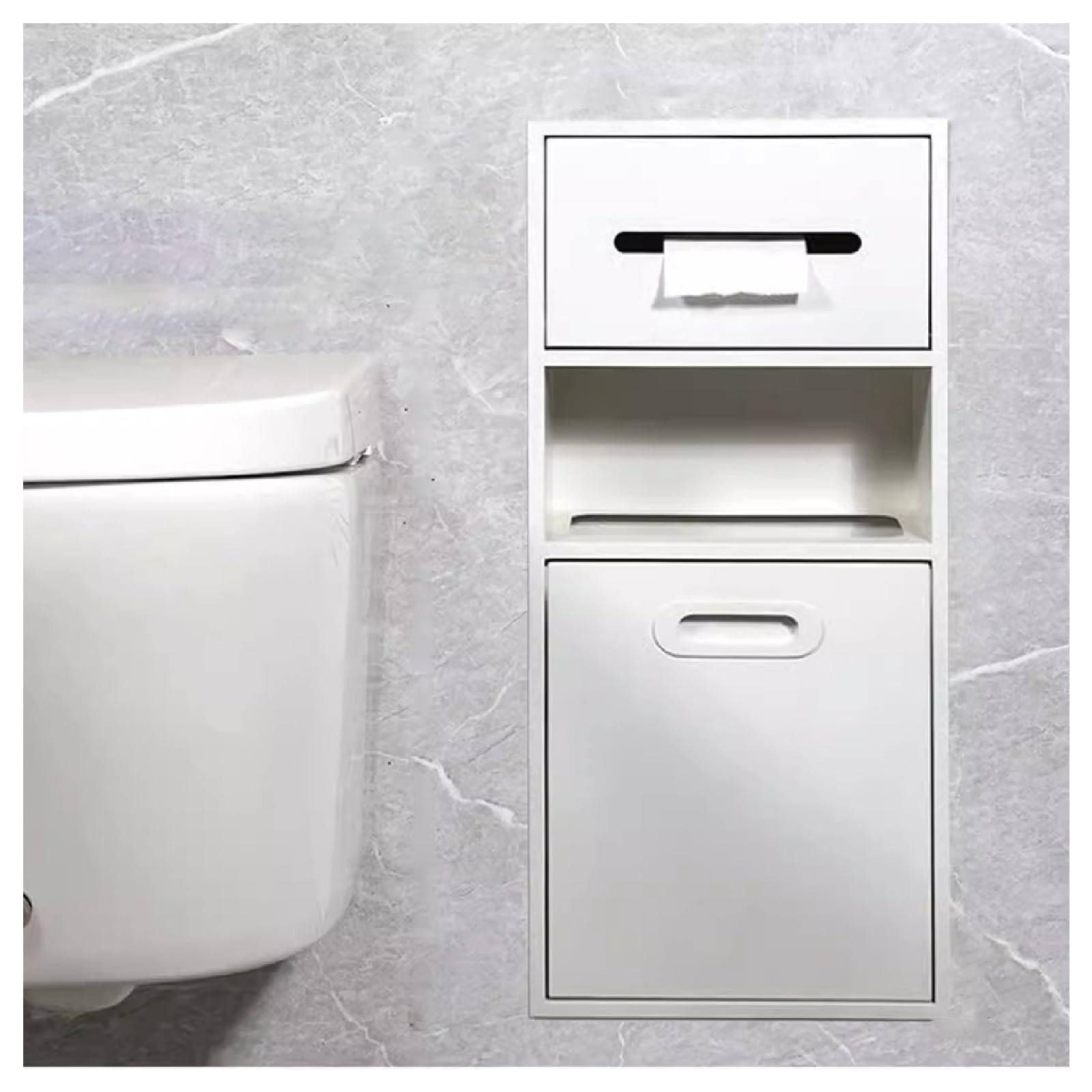 Recessed Bathroom Storage Shelf for Shower, Inserted Nich Toilet Paper Holder and Trash Can Organizer, Space-Saving Solution for Toiletries and Essentials