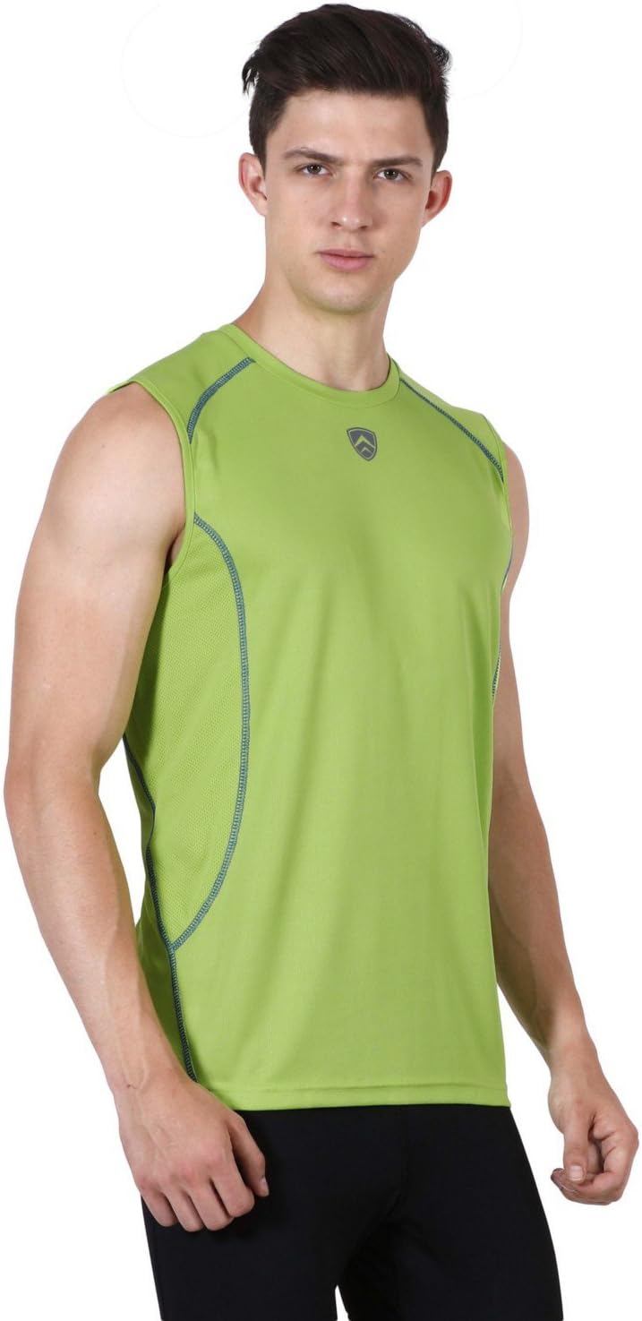 Armr Sport Men Filament Polyester Performance Singlet, S-97 Cms (Neon Green Vivid Blue)
