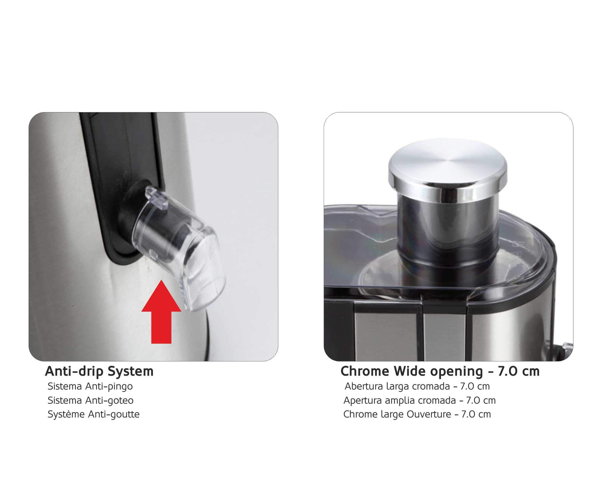 HAEGER MINI JUICER - Licuadora 600W de potencia, capacidad de 1,3L, 2 velocidades, Sistema anti-goteo, pedal de enclavamiento, base antideslizante, Cuerpo en INOX