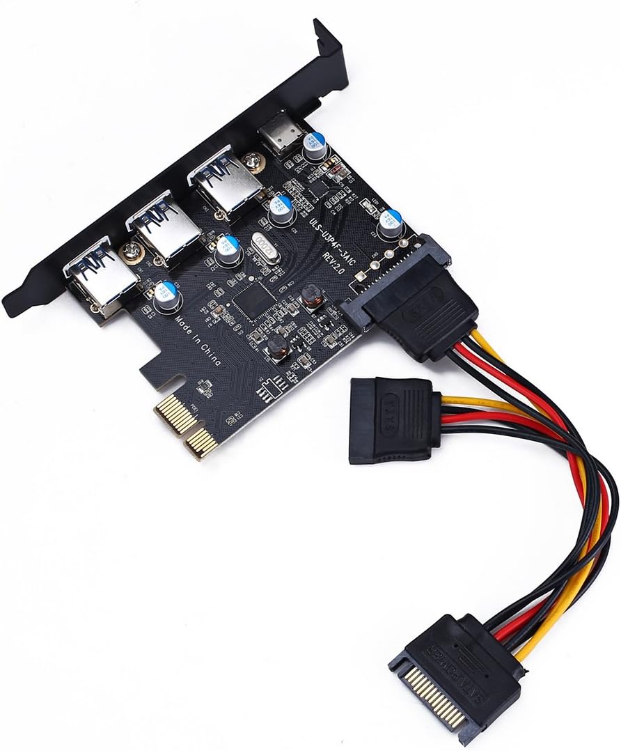 Exclusive Discount 80% Offer PCI-E to USB 3.0 Type C +3 Type A Expansion Card - Interface USB 3.0 4-Port Express Card Desktop with 15 pin SATA Power Connector [ Include with A 4pin to 2x15pin Cable + A 15pin to 2X 15pin SATA Y-C