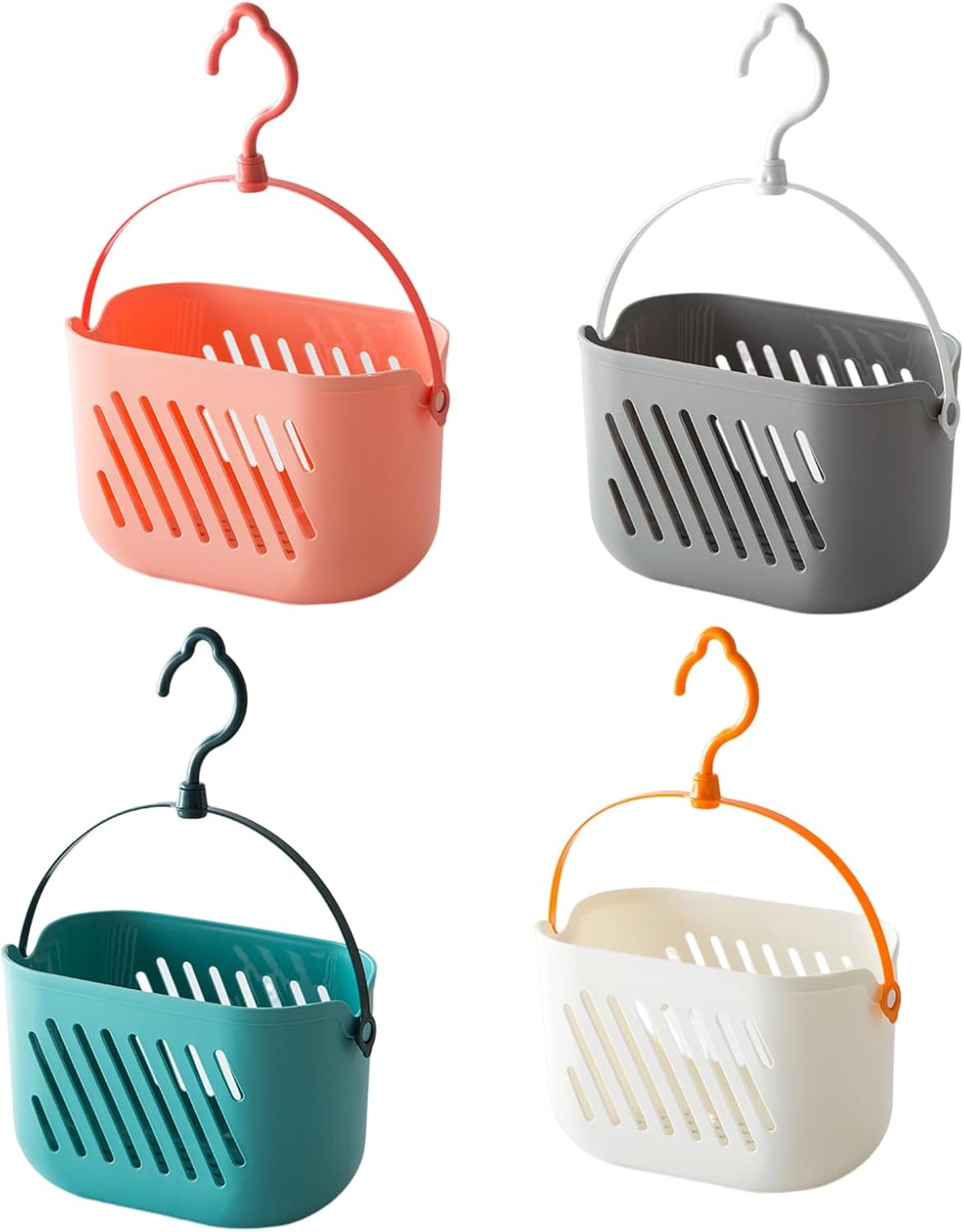 4 Pieces Hanging Shower Caddy Plastic Hanging Shower Caddy Basket Portable Kitchen Organizer Storage Basket with Hook for Home small shower caddy (Blue，Gray, White, Pink)