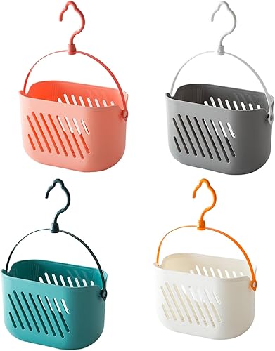 Organizador de ducha colgante de plástico para colgar de 4 piezas, cesta de almacenamiento portátil con gancho para el hogar, organizador de ducha