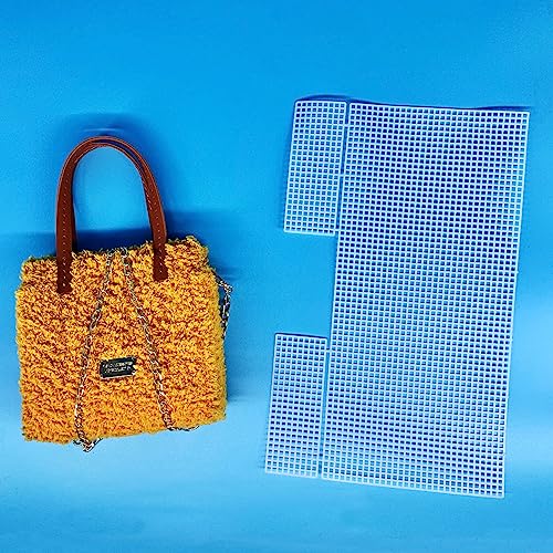 Image of Allazone 39 PCS Clear Plastic Mesh Canvas Sheets for Embroidery, Plastic Canvas Plastic Mesh Sheets with 2 Color Acrylic Yarn for DIY Sewing Bag
