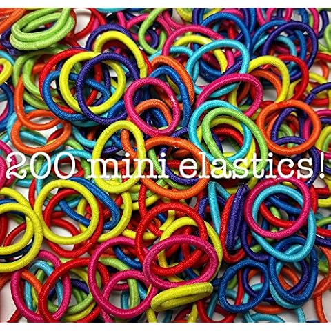 200 Mini Hair Elastics, Small Hair Ties (Bright Colors) Cover