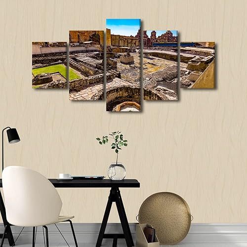 Vista 270 de TUMOVO 5 paneles de arte de pared de volcán en México, impresión sobre lienzo, paisajes naturales, cuadros para dormitorio, decoración del hogar