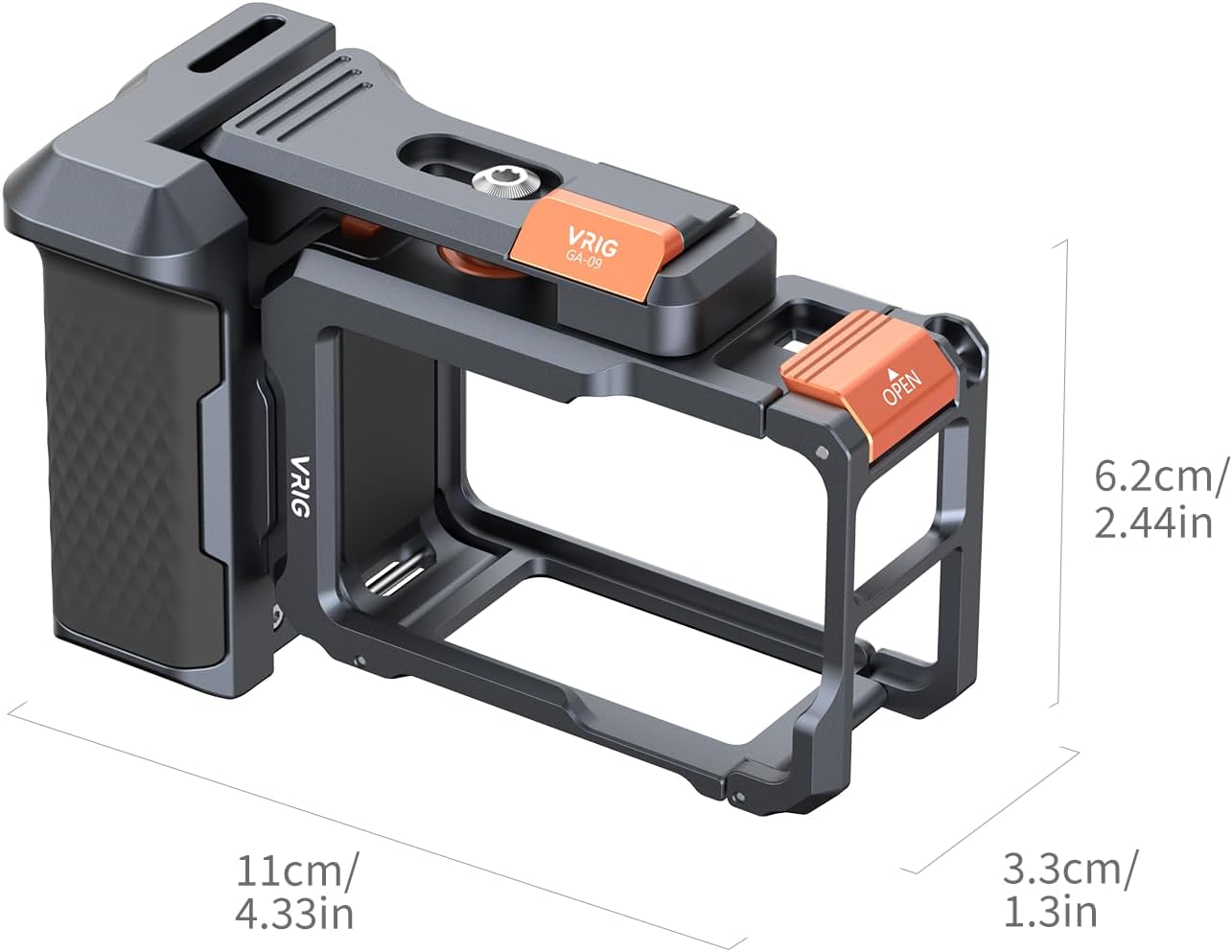VRIG Metal Aluminum Alloy Street Grip Kit for DJI OSMO Action 5Pro/4/3,Protective Case with Seesaw Shutter Button, Cold Shoe,1/4 Threaded Hole for Tripod Selfie Stick