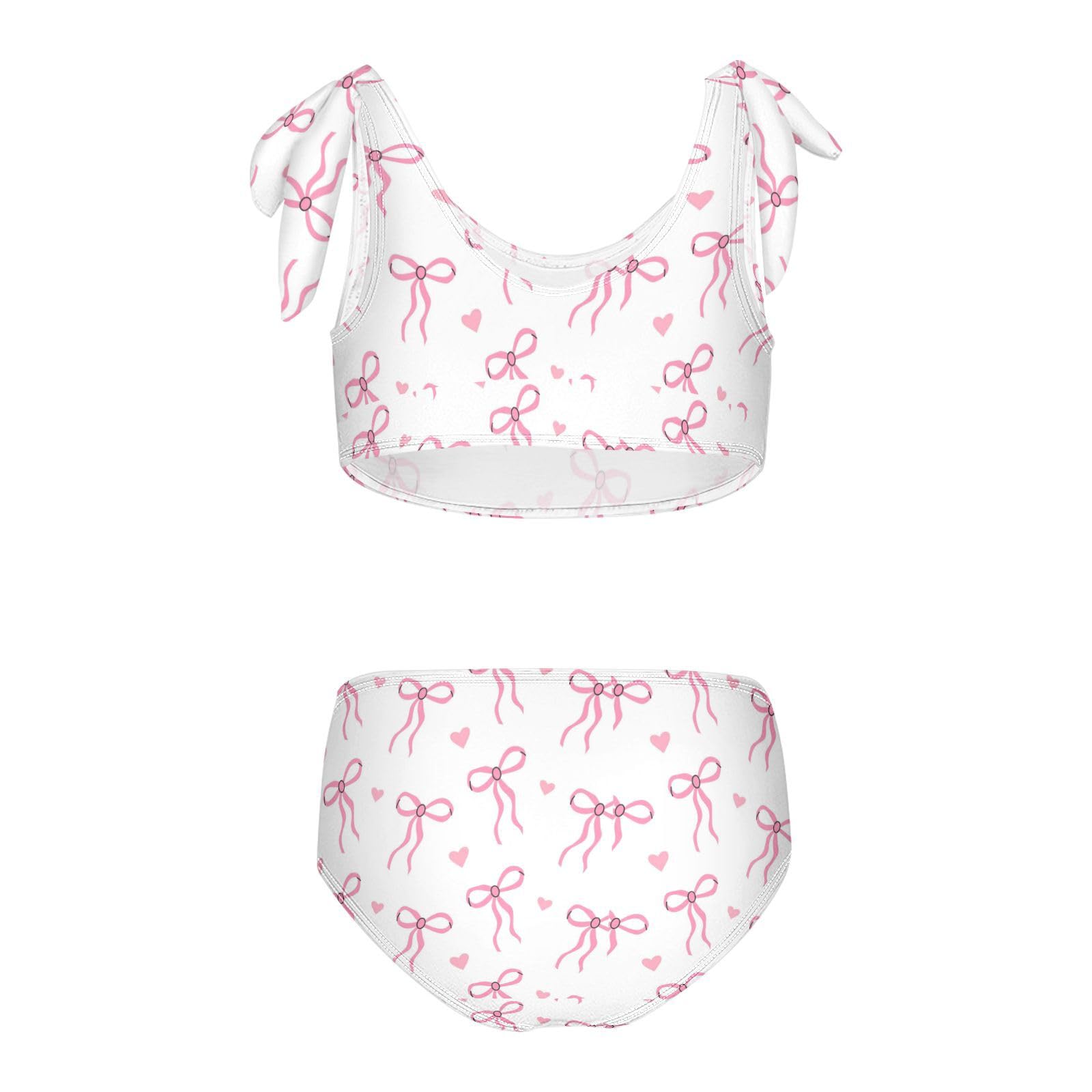 Wusikd Pink Bows Girls Swimsuits Two Piece Hearts Ribbons Swimwear Bikini Set for for Girls Size 7-8T