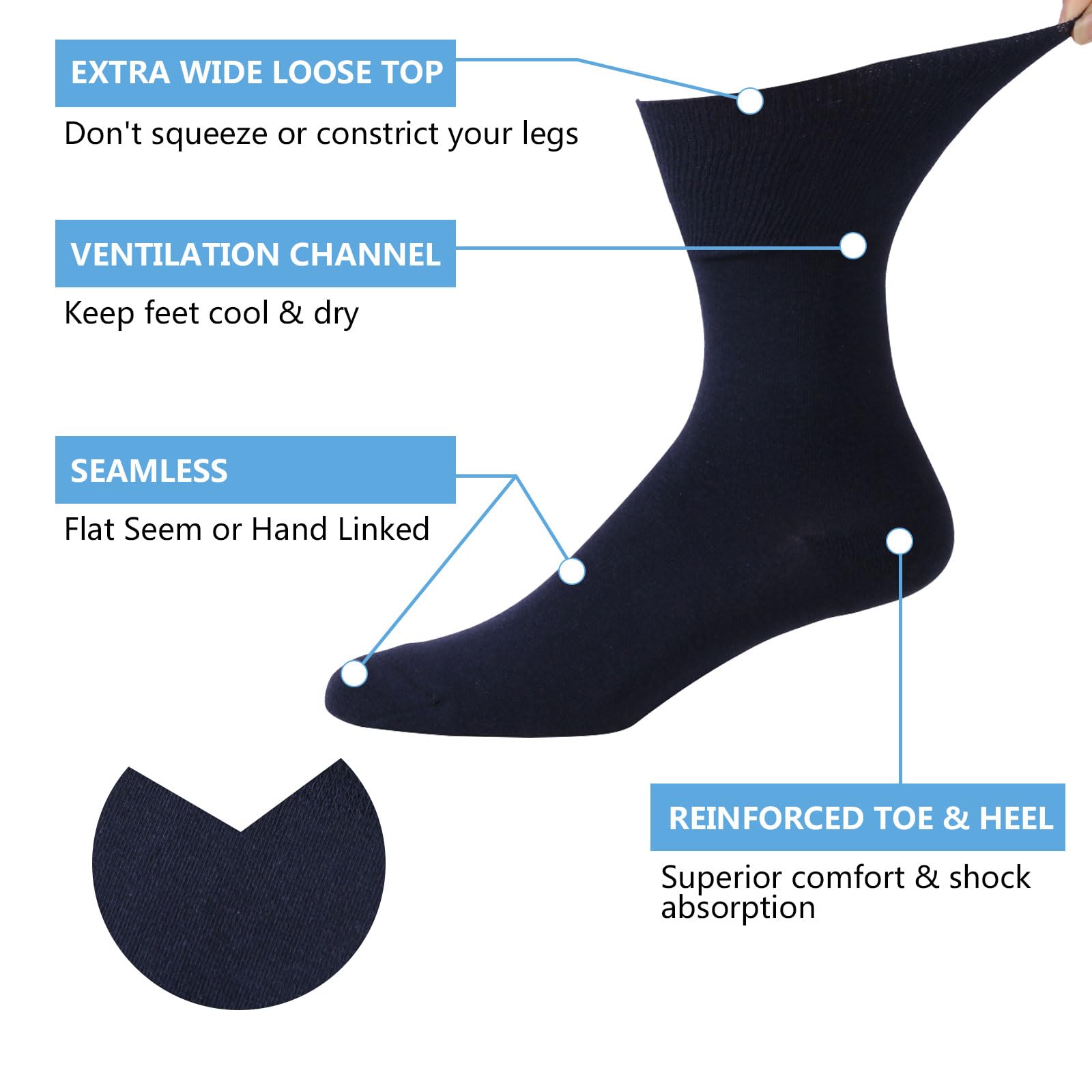 Forcool Calcetines para diabéticos de algodón sin ataduras para hombres y mujeres, M/L/XL, 3/6 pares