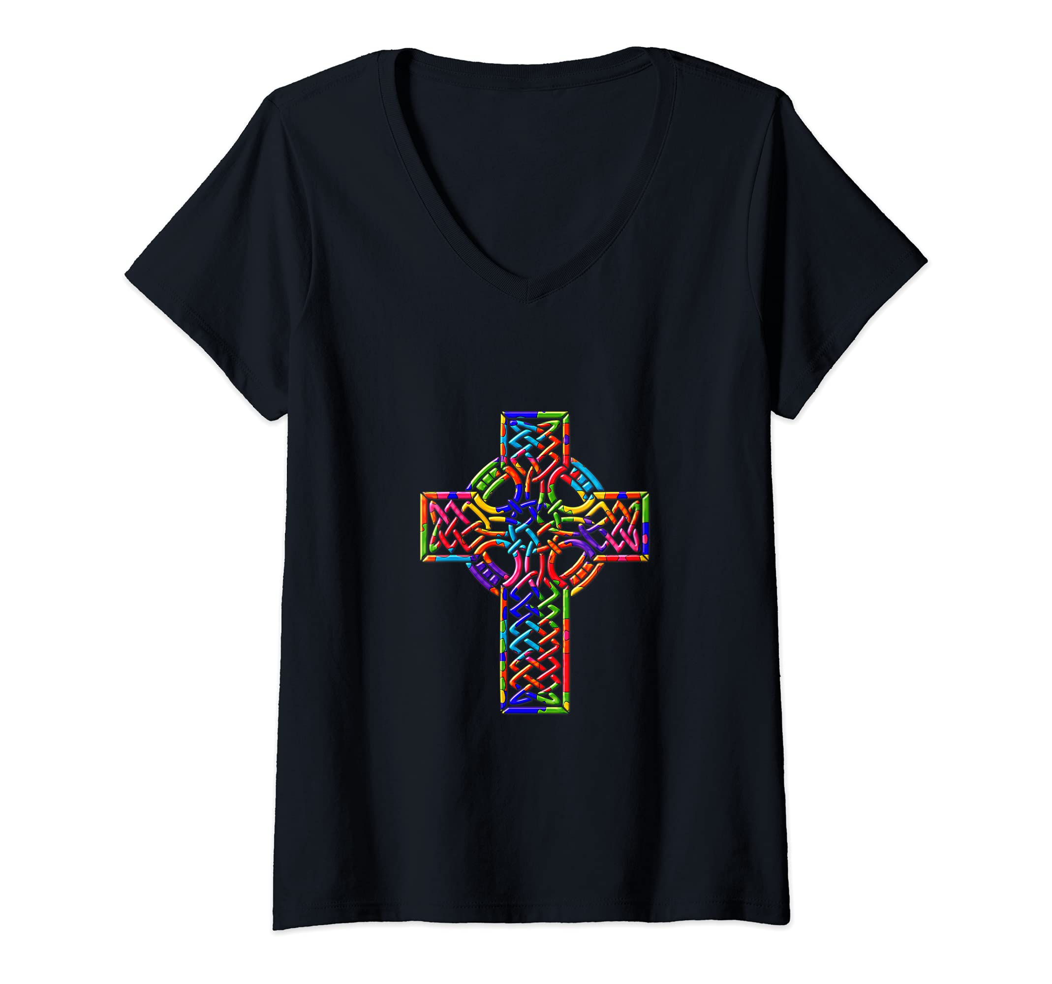 Womens Christian Jesus Christ Cross Jigsaw Autism Puzzle V-Neck T-Shirt