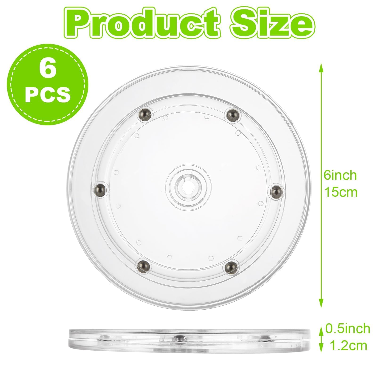 Lot de 6 petites platines tournantes Lazy Susan de 15,2 cm en acrylique transparent avec roulement à billes en acrylique pour étagère à épices, cuisine, garde-manger