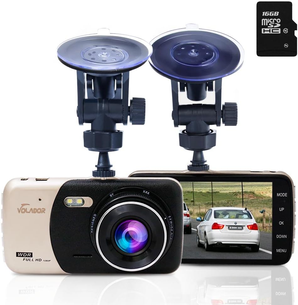 Dash Cam, Volador 1080P Full HD Night Vision Car Camera Built In G-Sensor Motion Detection Loop Car Video Recorder, 4 inch LCD Screen with 170 Wide Angle Lens Motion Detection Parking Monitor Camera