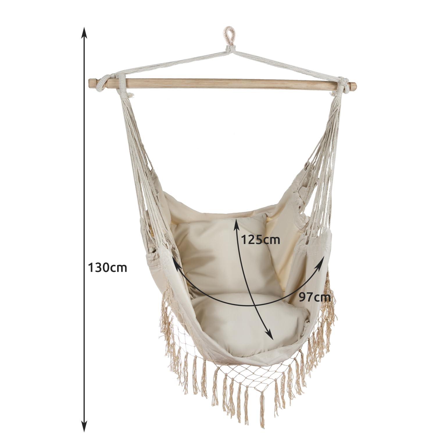 Poltrona sospesa per esterni, 97 x 130 cm, beige fino a 120 kg, per interni ed esterni, ideale per casa, giardino o balcone 23670