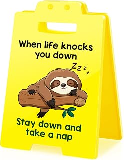 Funny Office Desk Sign - Small Fun Gag Warning Caution Sloth Cubicle Workplace Decor Decoration Gifts for Boss Day White Elephant Stocking Stuffers Christmas Women Men Coworker Teammate
