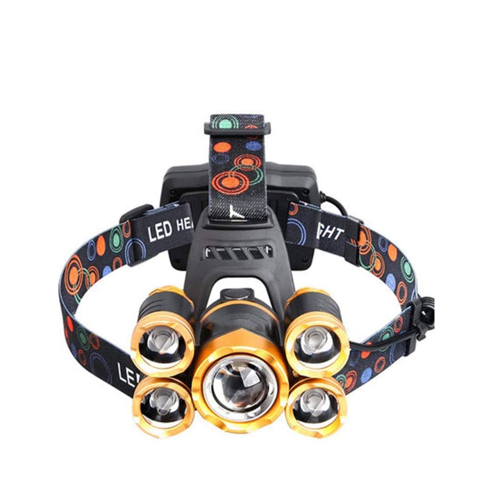 Latarka czołowa ADITAM, 5 reflektorów LED, ładowana latarka czołowa USB, tryby 3 Wodoodporne światło z zoomem na zewnątrz, gospodarstwo domowe quality goods