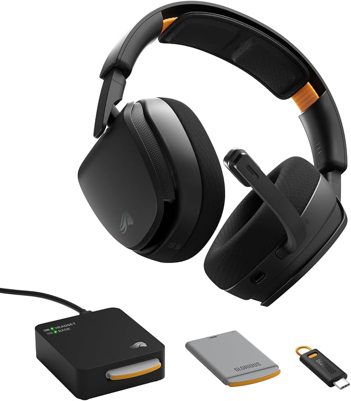 GLORIOUS GHS Wireless InfinitePlay - auriculares inalámbricos para juegos de 2,4 GHz y Bluetooth para PC, PS5, PS4, Switch - Baterías intercambiables de 85 horas, controladores personalizados, micrófono con cancelación de ruido desmontable - Negro