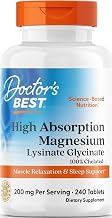 Doctor's Best High Absorption Magnesium Glycinate Lysinate Supplement for Sleep Support - Chelated Magnesium Tablets for Women & Men, 200mg per Serving, Supports Calm & Relaxation, Vegan - 240 Count