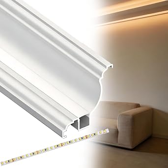 Crown Molding LED Indirect Lighting, White Aluminum Profile Baseboard Lighting for Bedroom/Ceiling, Surface Mounted Crown Molding for Hallway/Living RoomL 24 in