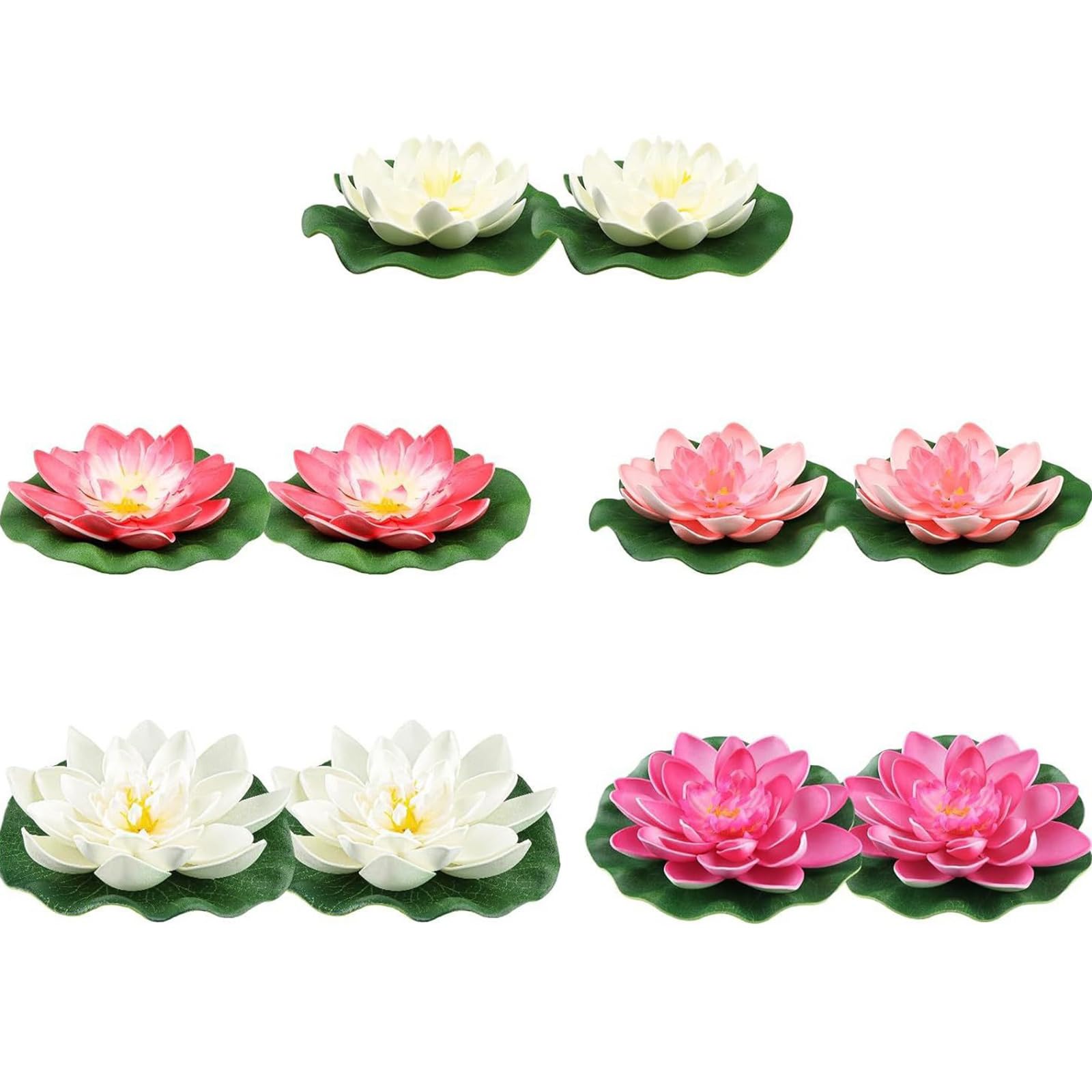 Piceioep 10Pcs Artificial Floating Foam Flower with Pad Realistic Water Lilies Plant for Pond Pool Water Garden Decoration Home Deck Silkflowers