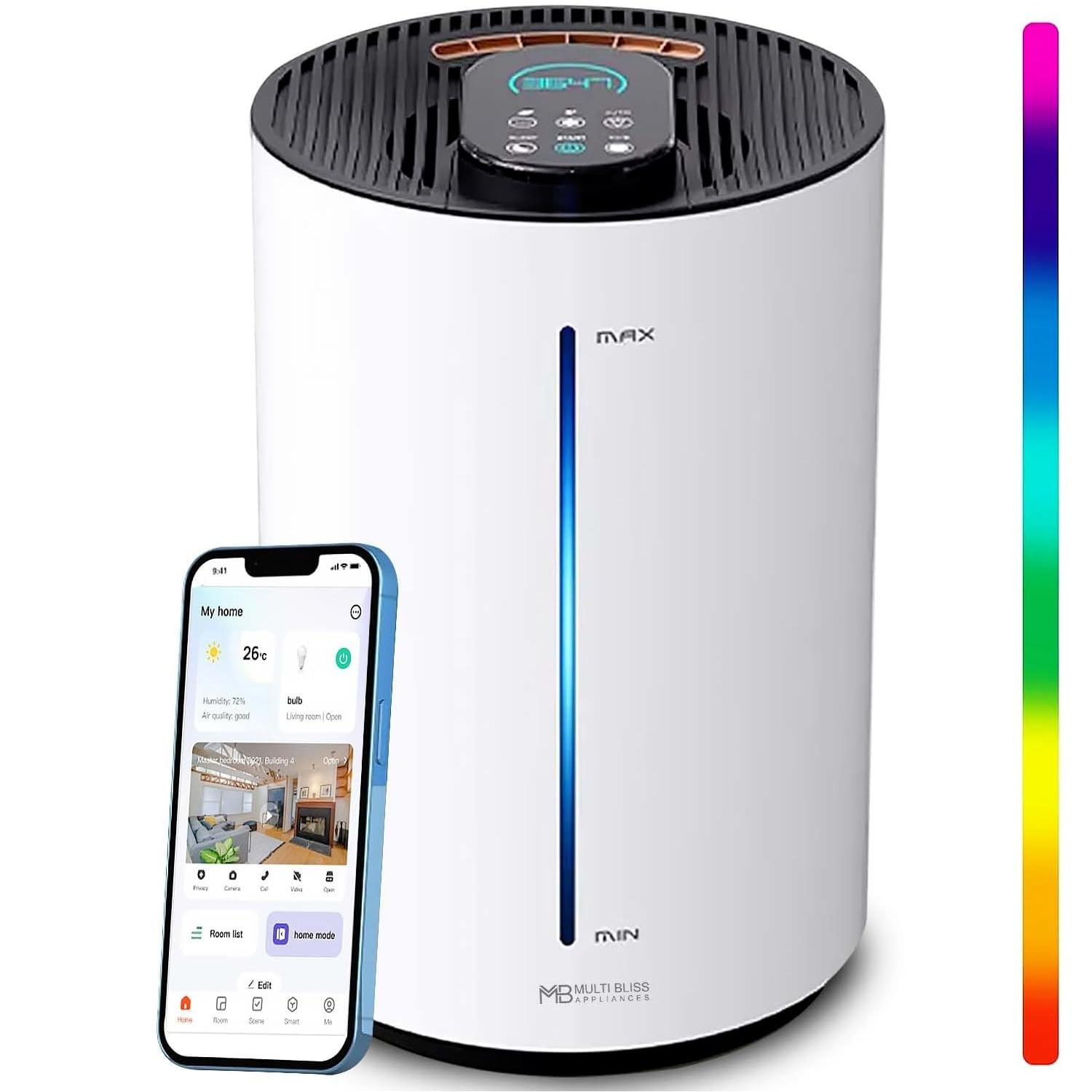 MB® 12in1 Voice & APP Controled Large Humidifier for Bedroom Baby Room, Night Light, 5.5L, 3Cool Mist Ultrasonic Diffuser Humidifier, Timer, 360° Auto Humidity, Plants, Alexa, Google, White