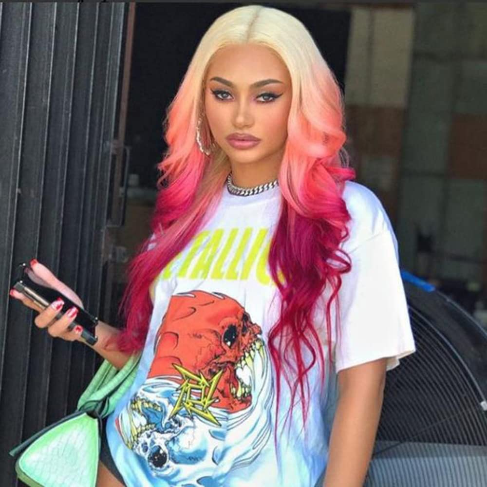 ?ESMARIE 22” PINK&GREY Synthetic Lace Front Wig❄️ Amazon.com : Lovestory Long Straight Synthetic Lace Front  main image 4