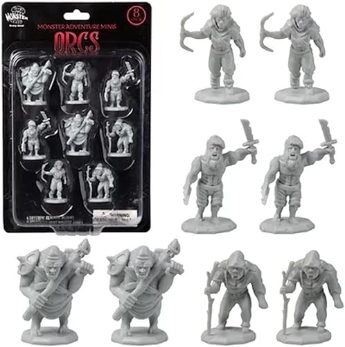 Monster Protectors 8 mini figuras de Orco Fantasía sin pintar, todos los diseños únicos, tamaño hexagonal de 1 pulgada compatible con DND Dungeons